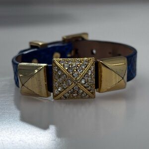 Blue and Gold Rockstud Women's Leather Bracelet